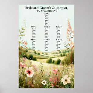 Rustic Floral Countryside Wedding Seating Poster