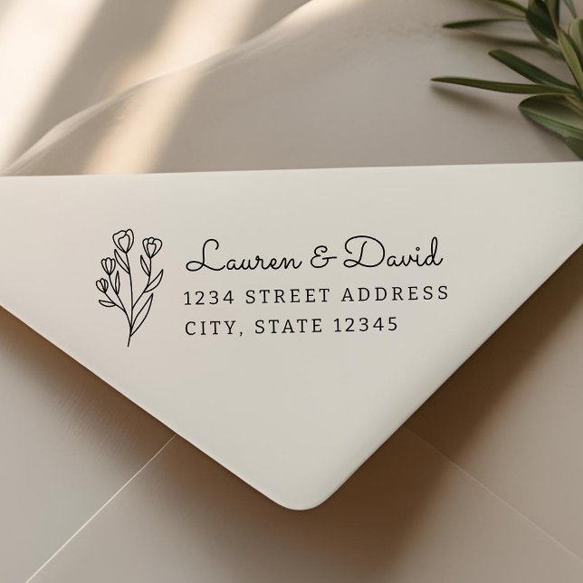 Rustic Floral Couple Names Wedding Address Self-inking Stamp (Creator Uploaded)