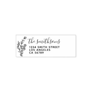Rustic Floral Couple Names Wedding Signature Self-inking Stamp