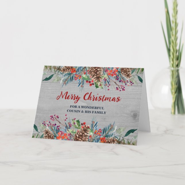 Rustic Floral Cousin & Family Christmas Card (Front)