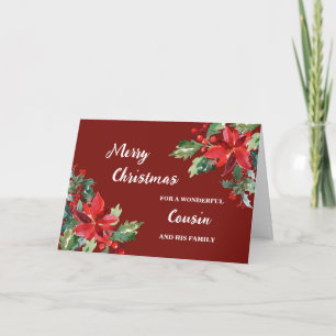 Rustic Floral Cousin & Family Merry Christmas Card