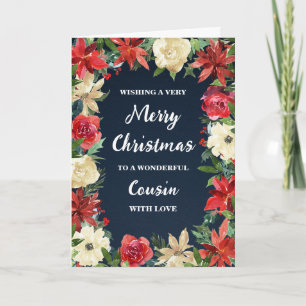 Rustic Floral Cousin Merry Christmas Card