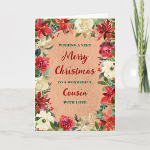 Rustic Floral Cousin Merry Christmas Card