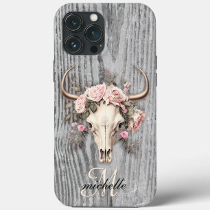 Rustic Floral Cow Skull Barn Wood iPhone 13 Pro Max Case