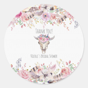 Rustic Floral Cow Skull Boho Chic Country Glam Classic Round Sticker