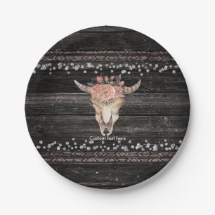 Rustic Floral Cow Skull Boho Chic Custom Party Paper Plate