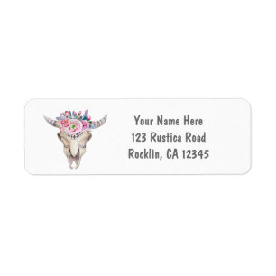 Rustic Floral Cow Skull Boho Chic Party Invitation