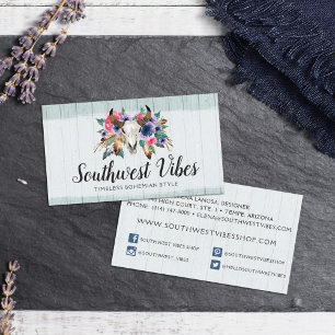 Rustic Floral Cow Skull Boho Chic Social Network Business Card