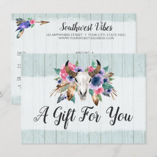 Rustic Floral Cow Skull Boho Gift Certificate Card