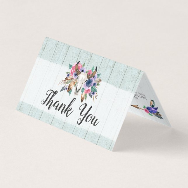 Rustic Floral Cow Skull Watercolor Boho Thank You (Front)