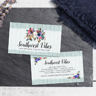 Rustic Floral Cow Skull Watercolor Wood Boho Chic Business Card