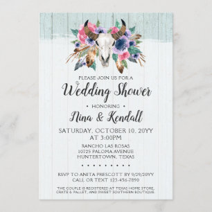Rustic Floral Cow Skull Wedding Shower Invitation