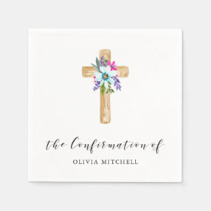 Rustic Floral Cross and Flowers   Confirmation Napkin
