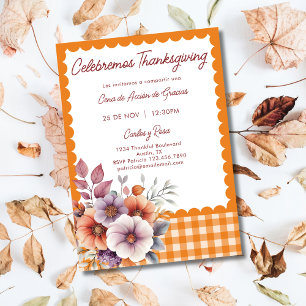 Rustic Floral Cute Spanish Español Thanksgiving  Invitation