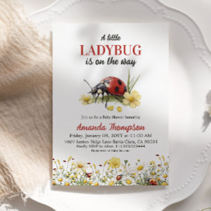 Rustic Floral Daisy A Little Ladybug Baby Shower Invitation