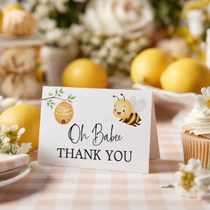 Rustic Floral Daisy Oh Babee Honey Bee Baby Shower Thank You Card
