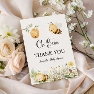 Rustic Floral Daisy Oh Babee Honey Bee Baby Shower Thank You Card