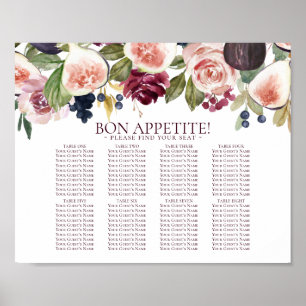 Rustic Floral   Dark Blue Red Self Seating Chart