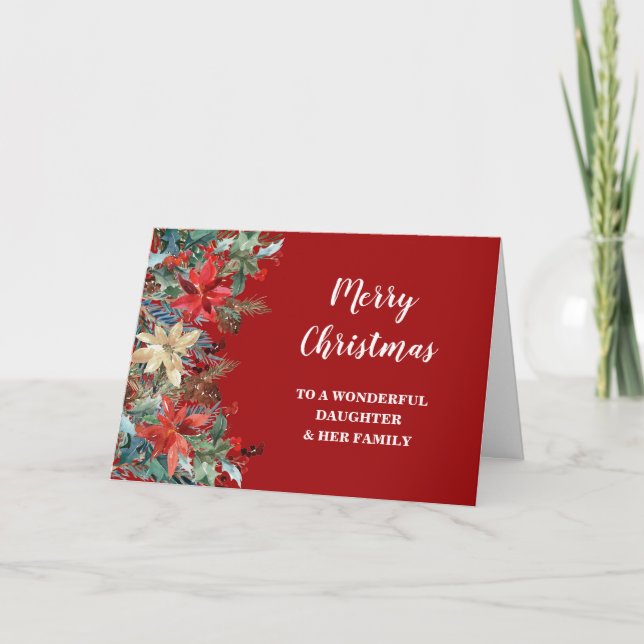 Rustic Floral Daughter & Family Merry Christmas Card (Front)