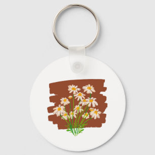 Rustic floral design on brown background key ring