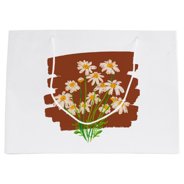 Rustic floral design on brown background large gift bag (Front)