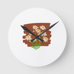 Rustic floral design on brown background round clock