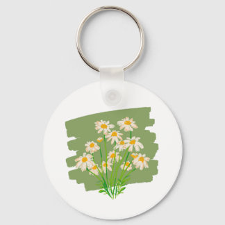 Rustic Floral Design on Green Background Key Ring