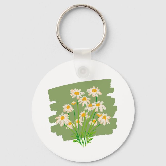 Rustic Floral Design on Green Background Key Ring (Front)