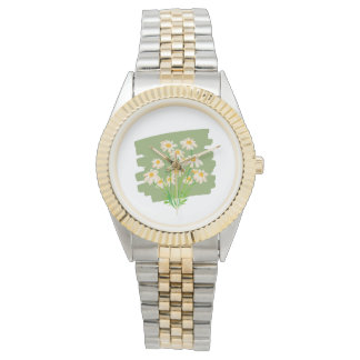 Rustic Floral Design on Green Background Watch