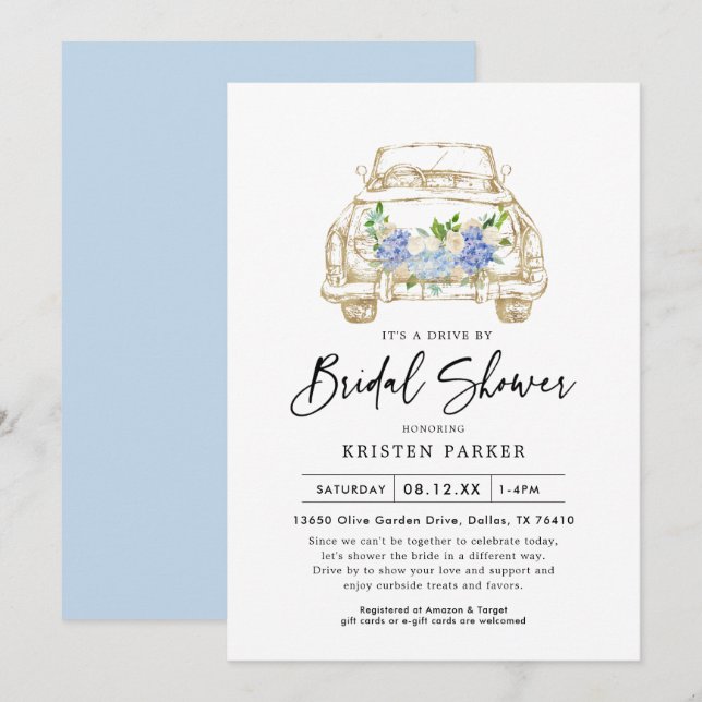 Rustic Floral Drive By Bridal Shower Invitation (Front/Back)