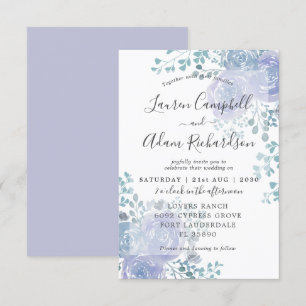 Rustic Floral Dusty Blue & Purple Wedding  Invitat Invitation