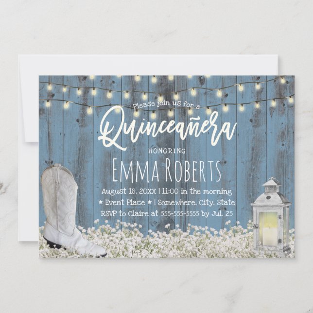 Rustic Floral Dusty Blue Quinceanera 15th Birthday Invitation (Front)