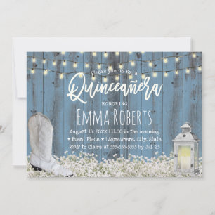 Rustic Floral Dusty Blue Quinceanera 15th Birthday Invitation