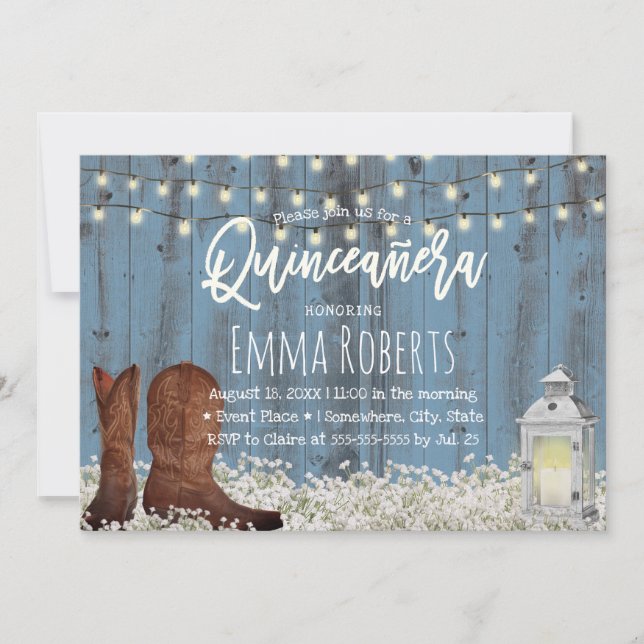 Rustic Floral Dusty Blue Quinceanera Birthday Invitation (Front)