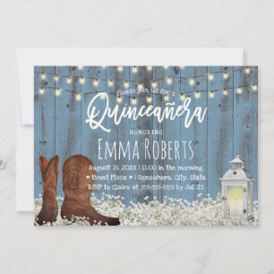 Rustic Floral Dusty Blue Quinceanera Birthday Invitation