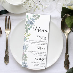 Rustic Floral Dusty Blue Watercolor Wedding Menu
