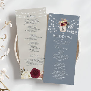 Rustic Floral Dusty Blue Wedding Program Programme