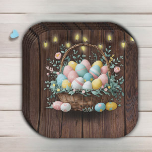 Rustic Floral Easter Eggs Baby Shower Paper Plate