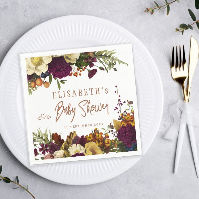 Rustic floral elegant autumn fall baby shower napkin (Creator Uploaded)