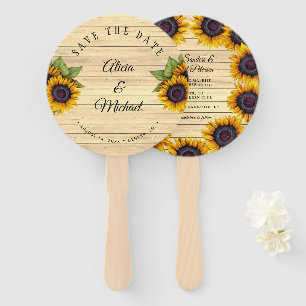 Rustic floral elegant barn wood wedding save date hand fan