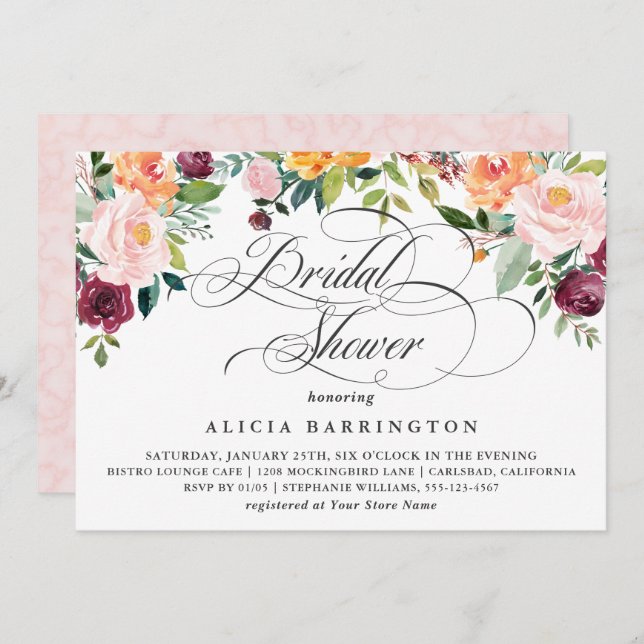 Rustic Floral Elegant Bridal Shower Invitation (Front/Back)