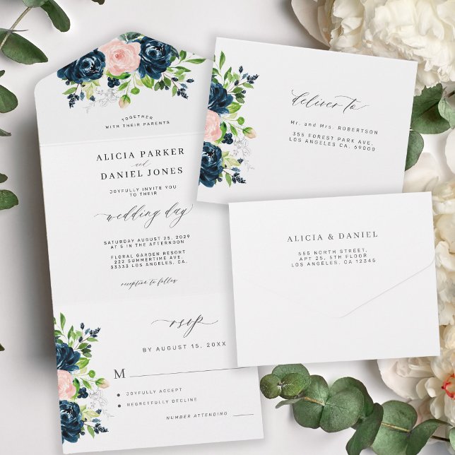 Rustic floral elegant calligraphy wedding RSVP All In One Invitation (Creator Uploaded)