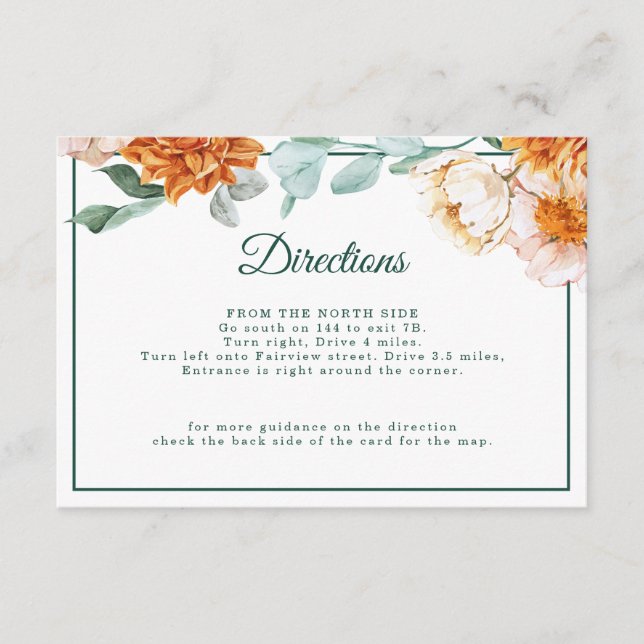 Rustic Floral Elegant Direction Details Wedding Enclosure Card (Front)