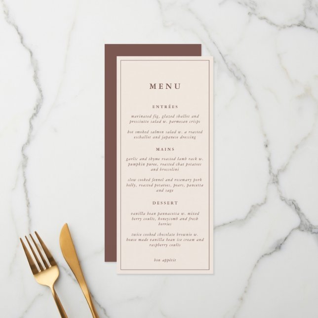 Rustic Floral Elegant Minimal Wedding |  Menu (Front/Back In Situ)