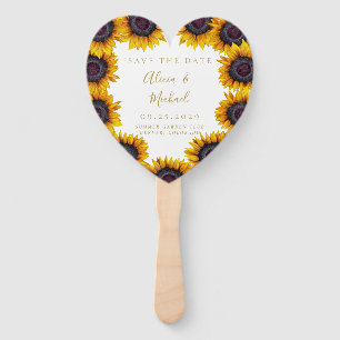 Rustic floral elegant script wedding save date hand fan