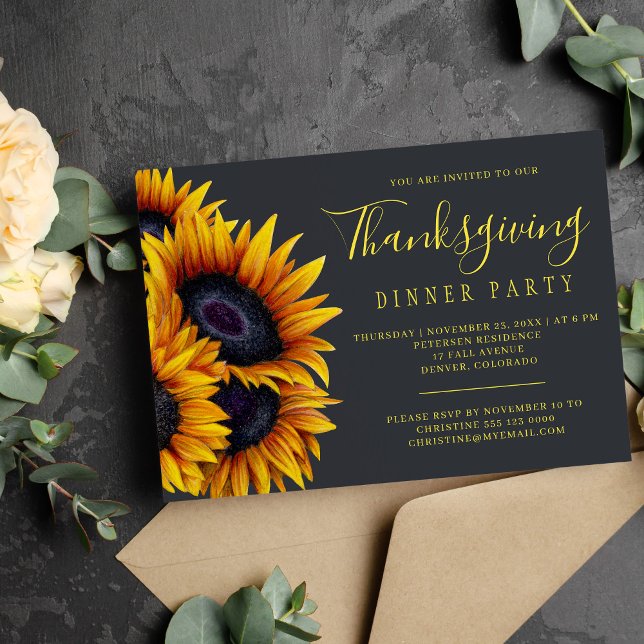 Rustic floral elegant Thanksgiving dinner party Invitation (Creator Uploaded)