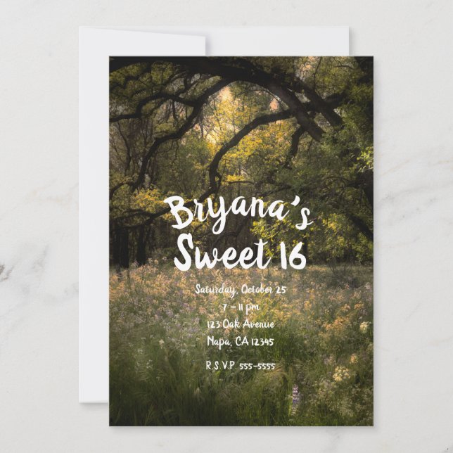 Rustic Floral Enchanted Forest Flowers Sweet 16 Invitation (Front)