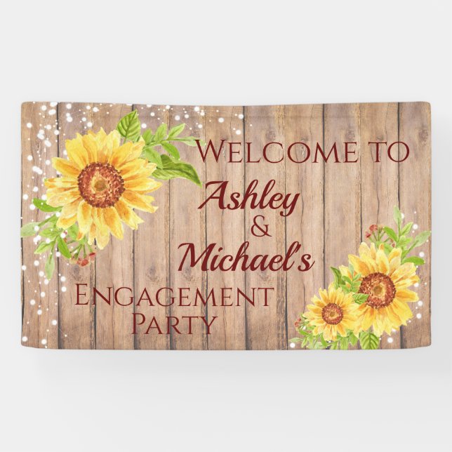 Rustic Floral Engagement Party Celebration Banner (Horizontal)