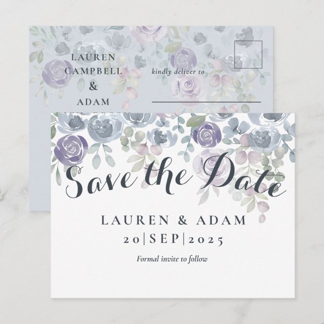 Rustic Floral Eucalyptus Dusty Blue  Announcement Postcard (Front/Back)