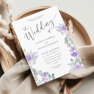 Rustic Floral Eucalyptus Purple Wedding Invitation